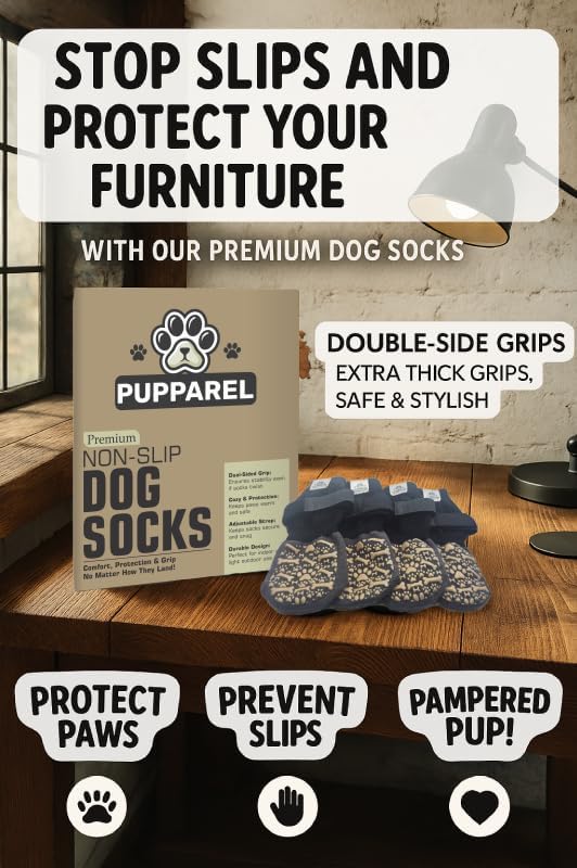 Pupparel Premium Non-Slip Dog Socks, Double-Sided Grips, Adjustable Strap, 5 Sizes XS-XL (Medium)