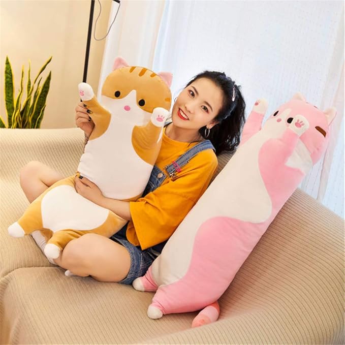 shangman Lovely Plush Cat Cute Cartoon Soft Stuffed Kitten Long Throw Sleeping Pillow Doll Toy Gift for Kids Girlfriend Multiple Size (Pink,70cm/27.5in)