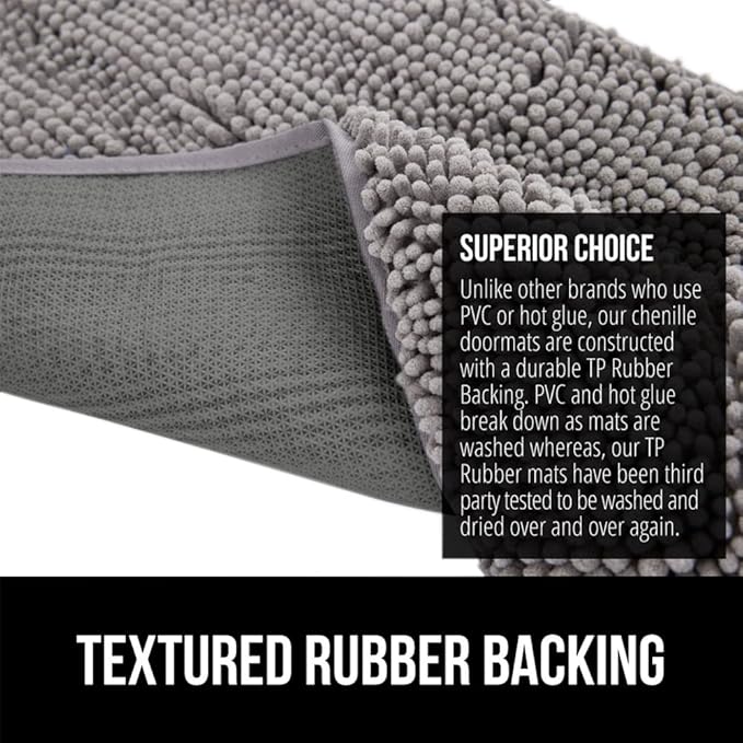 GORILLA GRIP SOAKSTOPPER Dog Door Mat, 36x24 Machine Washable Rug Absorbent Doormat Captures Moisture Mud Dirt, Quick Dry Soft Chenille Entryway Rugs Indoor Entrance Mats for Dog Paws, Gray