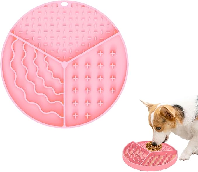 Silicone Slow Feeder Dog & Cat Bowl with Suction Cups – Non-Slip Fun Pattern for Small & Medium Dogs and Cats, Interactive Pet Enrichment Bowl, Treat Eating Feeder (Pink)