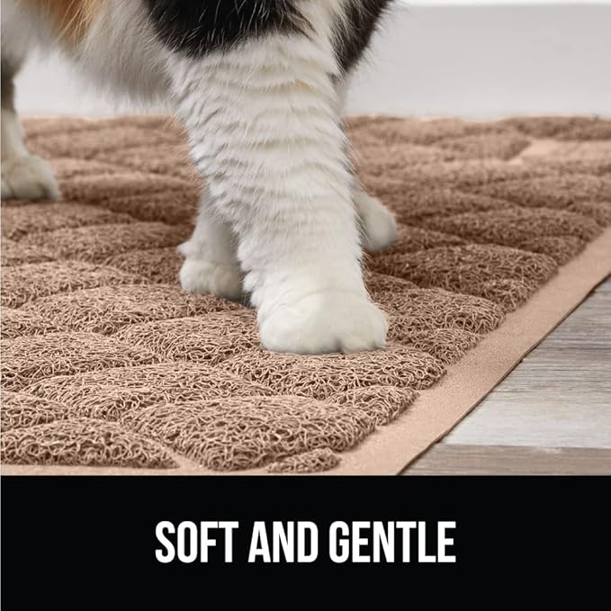 GORILLA GRIP Cat Litter Box Mat, 35x23, Water Resistant, US Designed Kitty Litter Trapping Mats, Easy to Clean, Scatter Control, Less Mess and Clean Floors, Kitten Supplies for Indoor Cats, Beige