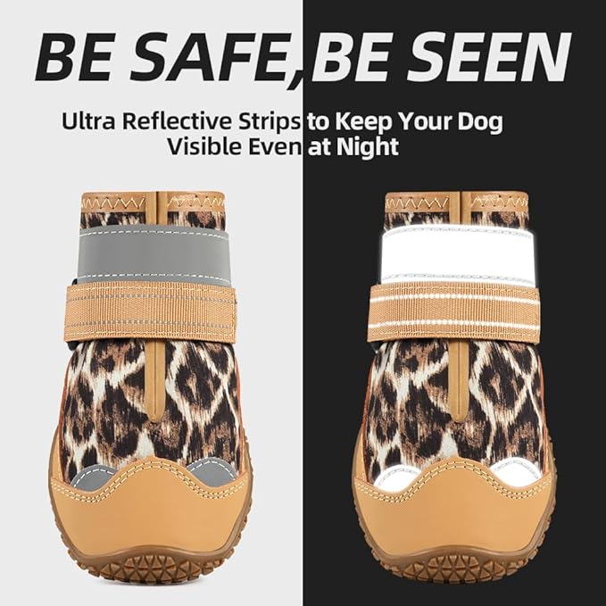 Dog Shoes for Large Dogs, Medium Dog Boots & Paw Protectors for Hardwood Floors, Outdoor Dog Booties for Hot Pavement Winter Snow Hiking, Waterproof Dog Shoes with Reflective Strips Size 4
