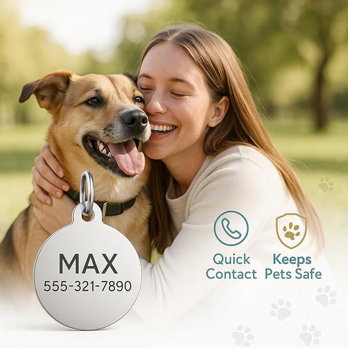 Dr. Fremont's Stainless Steel Custom Pet ID Personalized Engraved Identification Cat and Dog Tags with Custom Text, Many Shapes Including Bone, Heart, Circle (Gold Stainless Steel, Large Circle)