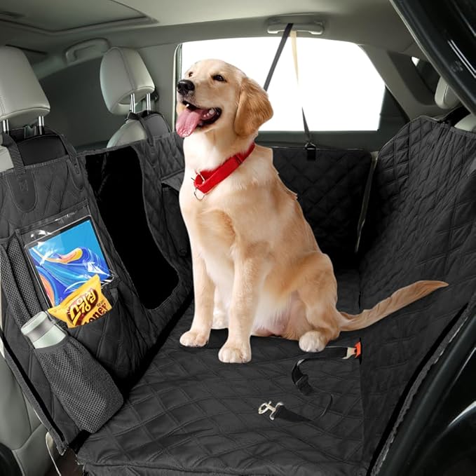 Dog Car Seat Cover for Back Seat, Dog Hammock for Car, Waterproof Backseat Cover for Dogs in Car SUV & Truck, with Mesh Window and Multiple Pockets