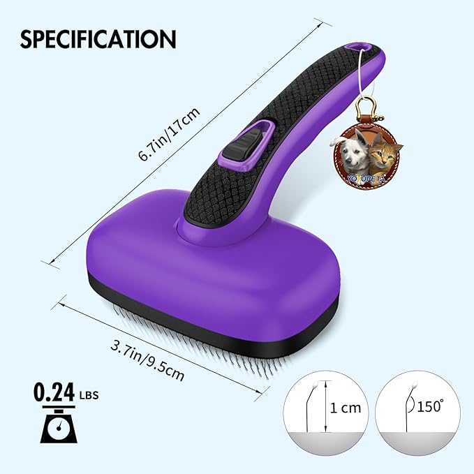 3 PCS Dog Grooming Brush Kit – Self Cleaning Slicker Brush for Shedding Short & Long Haired Dogs & Cats. Removes Loose Fur, Undercoat, Mats, Tangles for Small, Medium & Large Pets. Purple