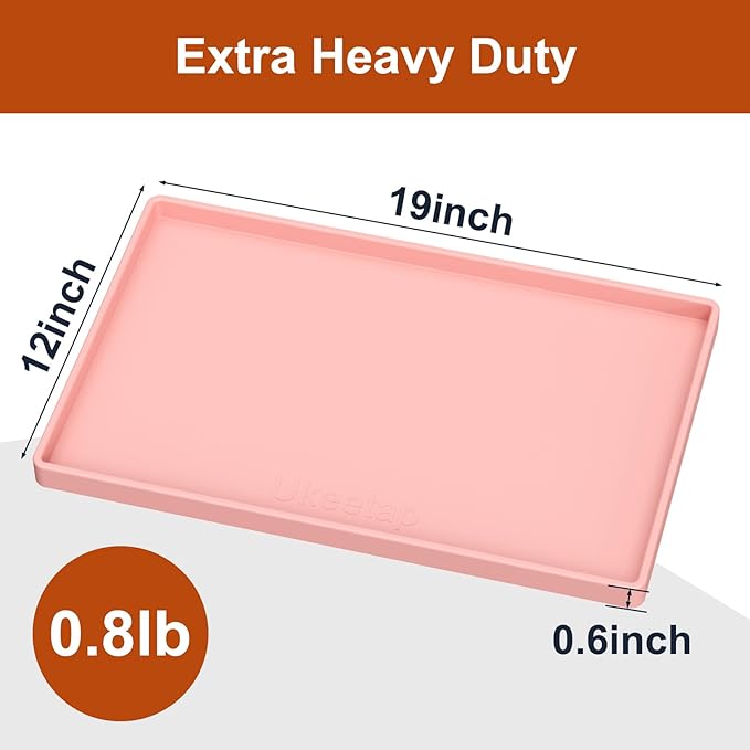 19” x 12” Extra Thick Waterproof Silicone Mat with Raised Edge, BPA Free Non-Slip Dog & Cat Food Mat, Feeding Mat for Food and Water Bowls, Spill Proof Mat to Protect Floors, Pink