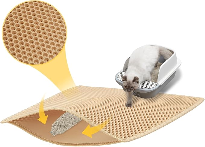 Cat Litter Mat, Litter Box Mat, Large Double Layer Waterproof Proof Trapping mat, Non-Slip Design, Kitty Litter Rug, Cat Supplies, Easy to Clean, 24 * 14.9 Inch, Beige
