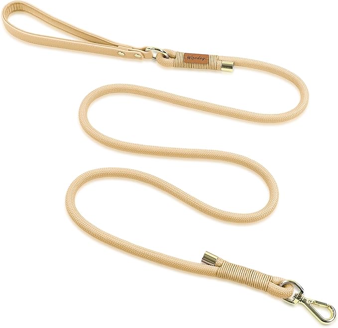 Wisedog Dog Leash for Small Dogs, 5FT Lightweight Rope Leash with PVC Soft Padded Handle, Rustproof 360°Swivel Buckle Heavy Duty for Medium & Large Dogs (Sand Color)