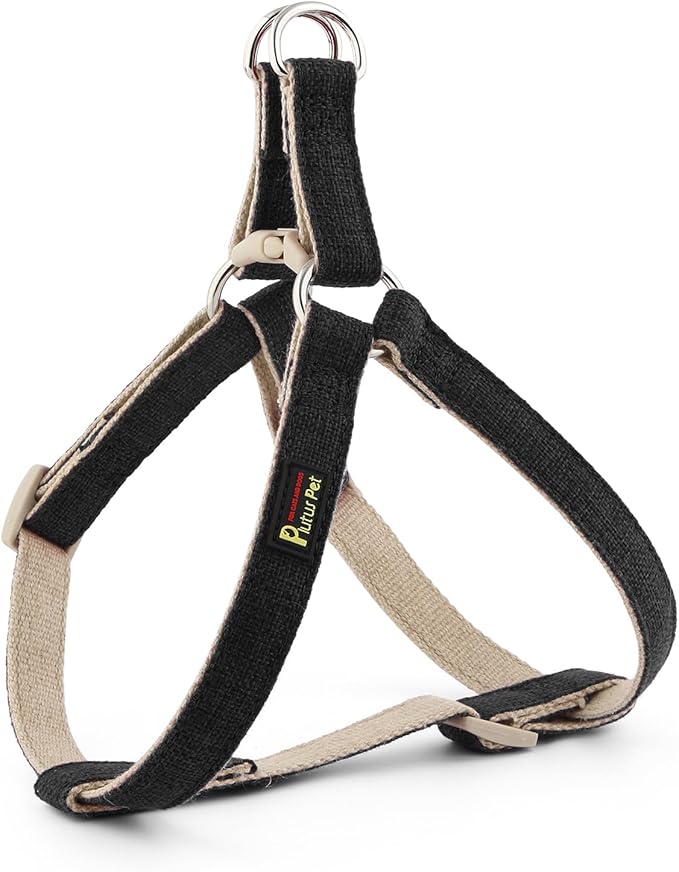 Plutus Pet Cotton Hemp Step in Dog Harness, Sustainable, Lightweight and Escape-Proof, Quick Fit Dog Harness for Puppy Small Medium and Large Dogs, Black, M