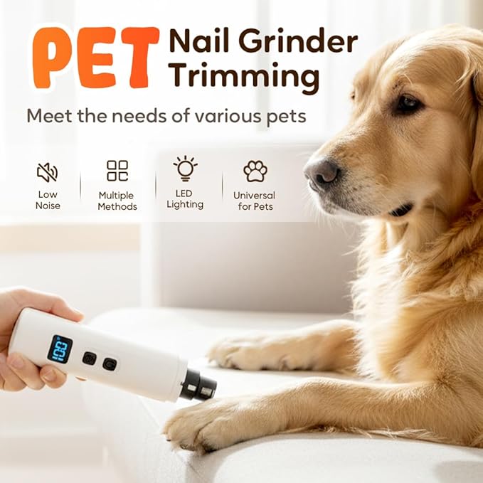 Safe Cut Cat Nail Trimmer, 2025 Upgraded 3 Adjustable 360° Grinding Settings, Low-Vibration Ultra-Quiet Under 40dB, Powerful for All Cats & Dogs, Easy to Clean (Black+6*Heads)