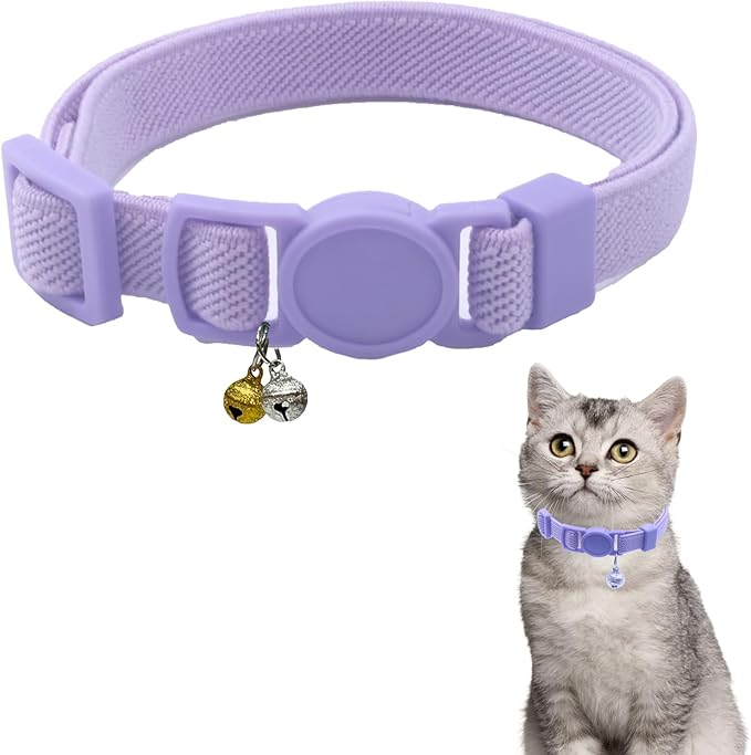 Breakaway Cat Collar with Bell, Safety Buckle Kitten Collar, Elastic Strech Quick Release, Adjustable Lightweight Collars for Girl Boy Cats, Pet Supplies, Accessories, Gifts Purple