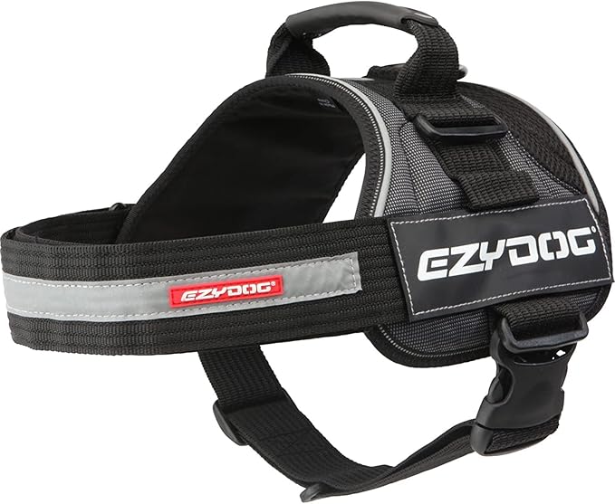 EzyDog Convert Dog Harness – Trail-Ready Rugged Harness for Walking, Hiking & Outdoors with Reflective Piping, Badge Attachment Points, Traffic Handle, & Comfort Lining (Medium, Charcoal)