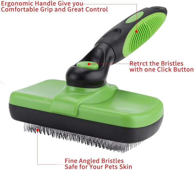 Self Cleaning Pet Slicker Brush Comb, Professional Dog Cat Grooming Tool, Retractable for Easy Hair Removal, Ergonomic Handle for Long Hair Medium Short Thick Wiry Curly C