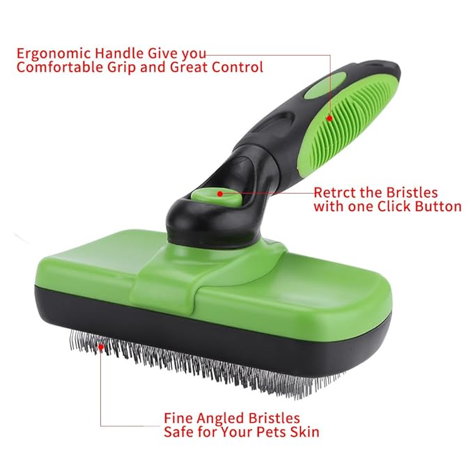 Self Cleaning Pet Slicker Brush Comb, Professional Grooming Tool for Dogs and Cats, Stainless Steel with Retractable Button, Ergonomic Handle for Long Short Thick Wiry or