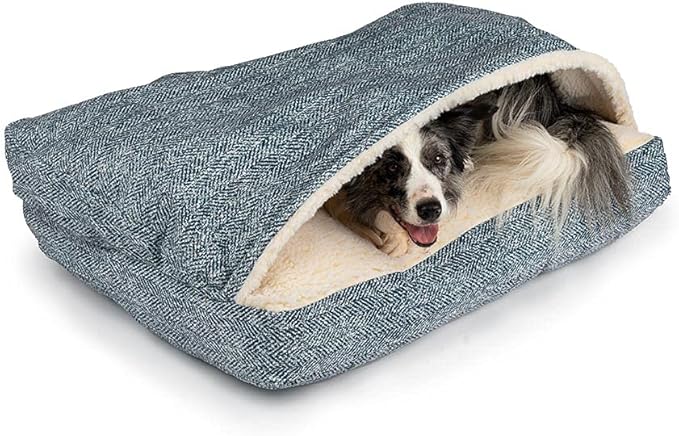 Snoozer Pet Products Luxury Rectangle Cozy Cave Dog Bed with Microsuede, Showdog Collection, Large, Palmer Indigo
