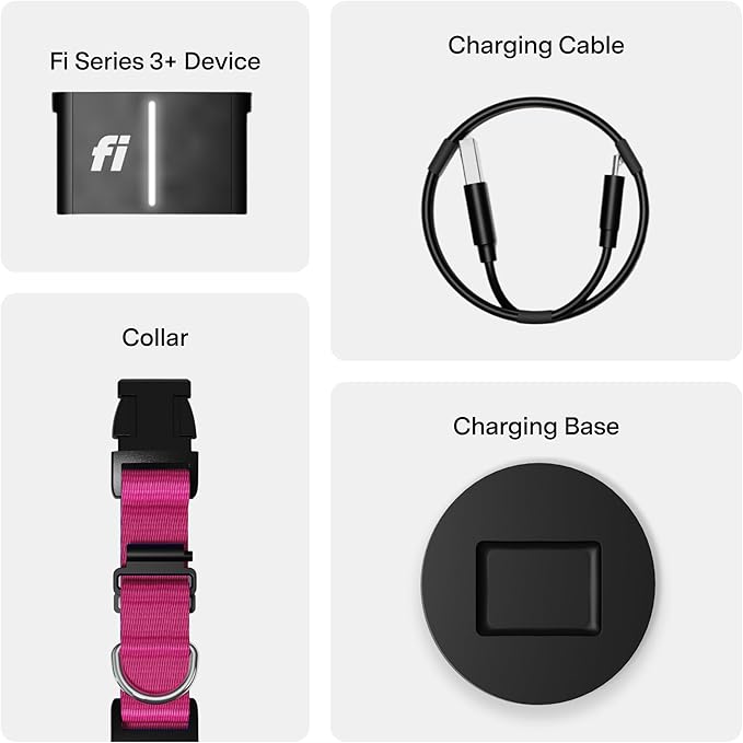 New Fi Series 3+ Smart Dog Tracker Collar [12 Month Membership Included] GPS Tracker for Dogs with Health & Behavior Monitoring, Escape Alerts, Waterproof, LED, Apple Watch Compatible (Pink, Large)