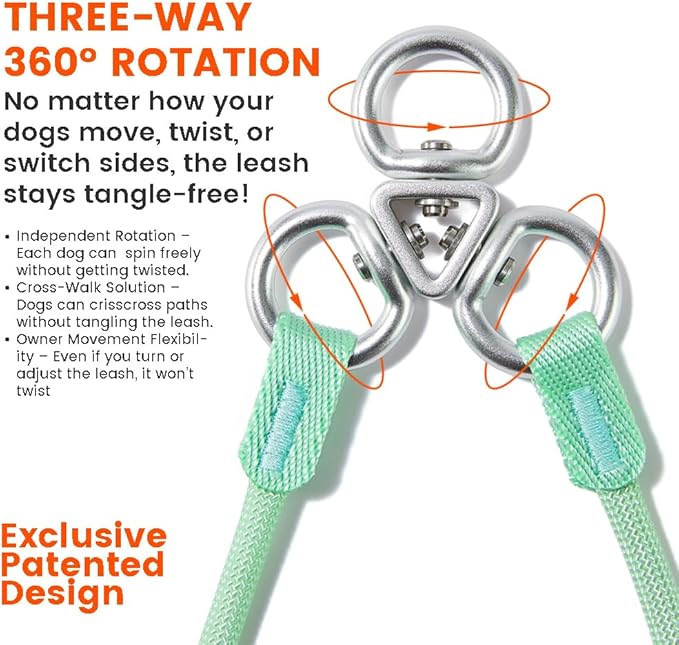 Howgo Double Slip Leash Slip Lead | Dual Dog Lead for 2 Dogs,360° Swivel No Tangle | Dog Training Nylon Leash and Collar | Double Clip Coupler and Splitter | Lightweight Aluminum (Black, 3FT)