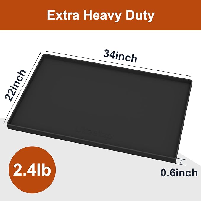 34" x 22" Extra Thick Waterproof Silicone Mat with Raised Edge, Under Sink Mat for Kitchen & Bathroom, Kitchen Cabinet Liner, Multi-Purpose for Storage & Protection, Black
