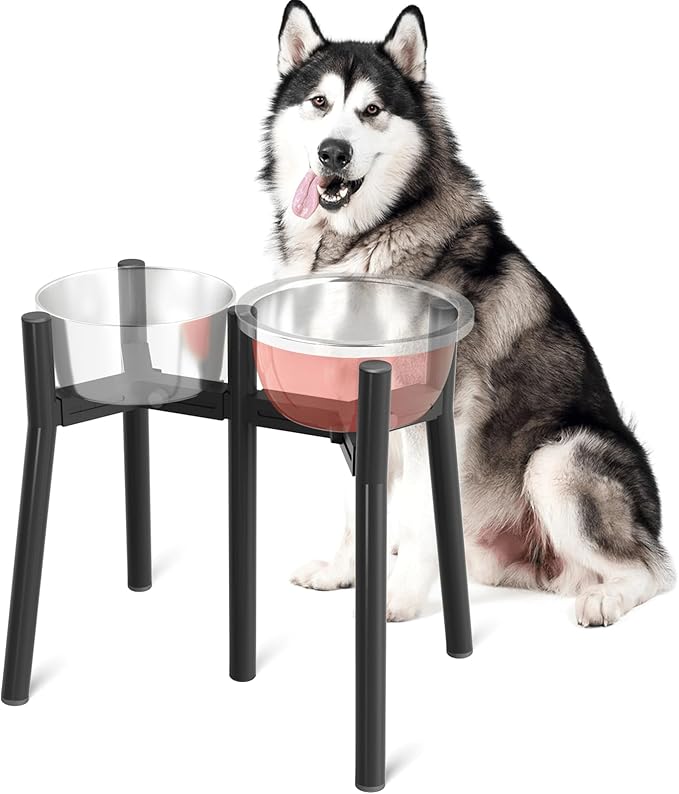 SHAINFUN 2-in-1 Adjustable Elevated Dog Bowls Stand for 7-10.6" Wide Bowls, Raised Dog Food & Water Bowl Stand, 13.7" Height