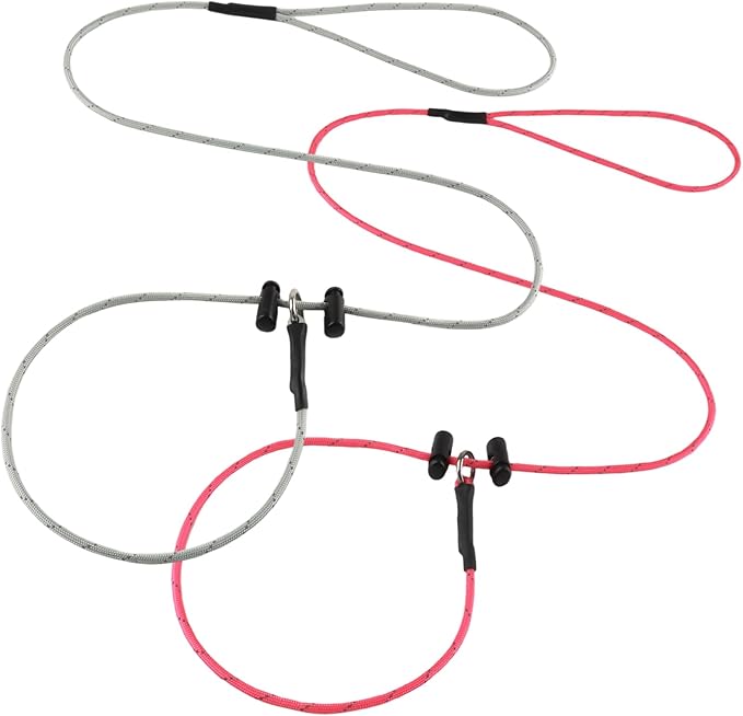 Reflective Slip Lead Leashes Puppy Training Lead – 4.3mm Paracord Rope with 12-Core Strength, 1000lb Pull Force Set of 2 for Small & Medium Dogs (Pink & Light Gray, 4 FT)