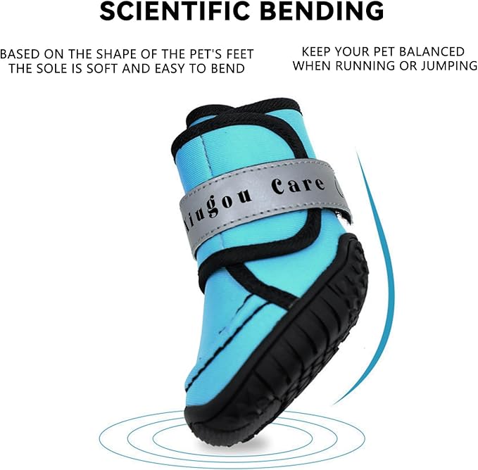 XIUGOU CARE Dog Shoes for Small, Medium and Large Dogs - Waterproof for Rainy Days, Fit for Winter Snow and Hot Summer Roads, with Anti-Slip Soles for Indoor Hard Floors (Blue, Size 4)