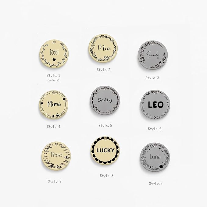 Cat Dog ID Tags Personalized 9 Corolla Styles Flower Wreath to Choose for Large Pets Collar Accessories Matt Stainless Steel Engraved Custom on Both Side