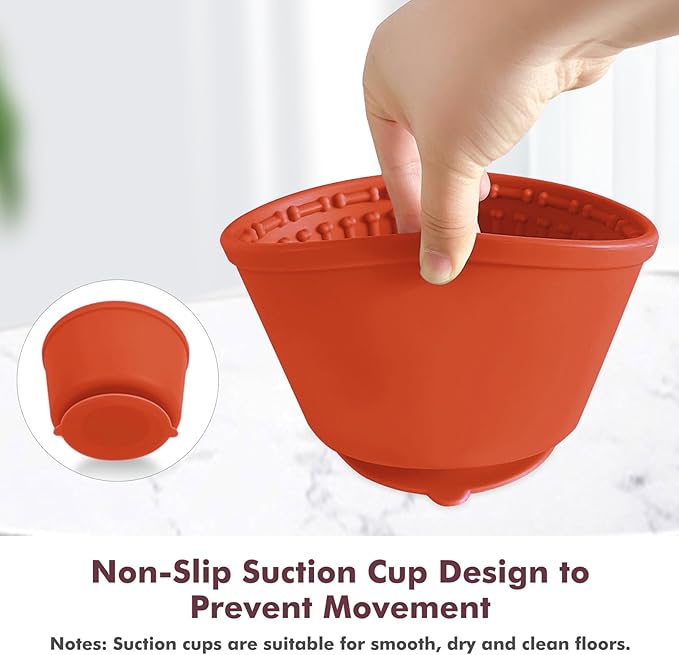 Large Silicone Slow Feeder Dog Bowls, Non-Slip Dog Slow Feeder Lick Bowl for Medium Large Breed, Enrichment Toys for Distraction, Anxiety Relief & Enrichment (Orange, 4.2 Cup)