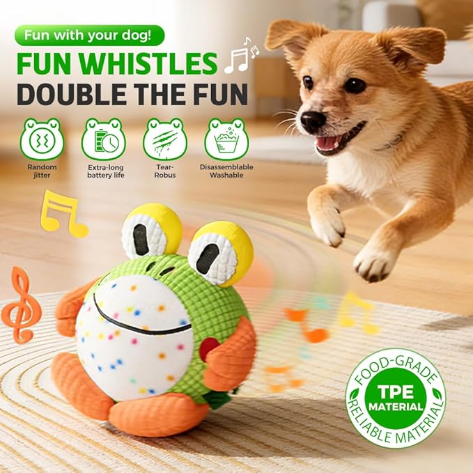 Coloday Active Moving Pet Plush Toy, 2026 New Moving Interactive Squeaky Dog Toy Small Dog Toys, Upgrade Rechargeable Squeaky Dog Ball Toy Washable Cartoon Pig Plush Toy (Blue)