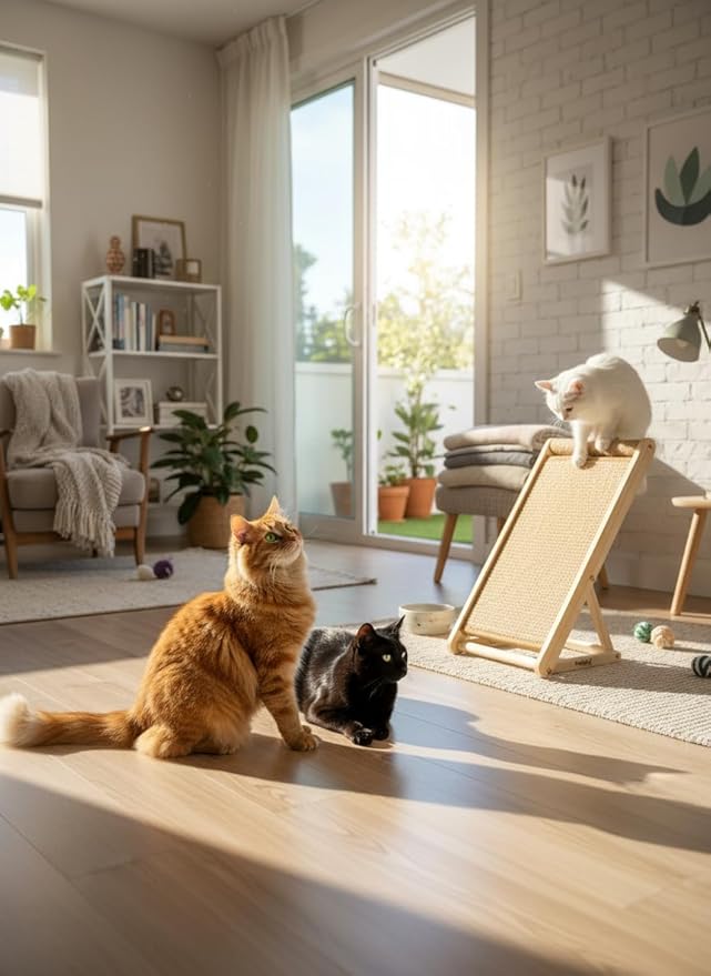 Cat Scratching Pad with 100% Sisal, Stable Triangle Design, 2-Step No-Tool Assembly, 22" Wooden Ramp to Protect Furniture & Sofa, Natural Incline Board for Indoor Cats (Brown)