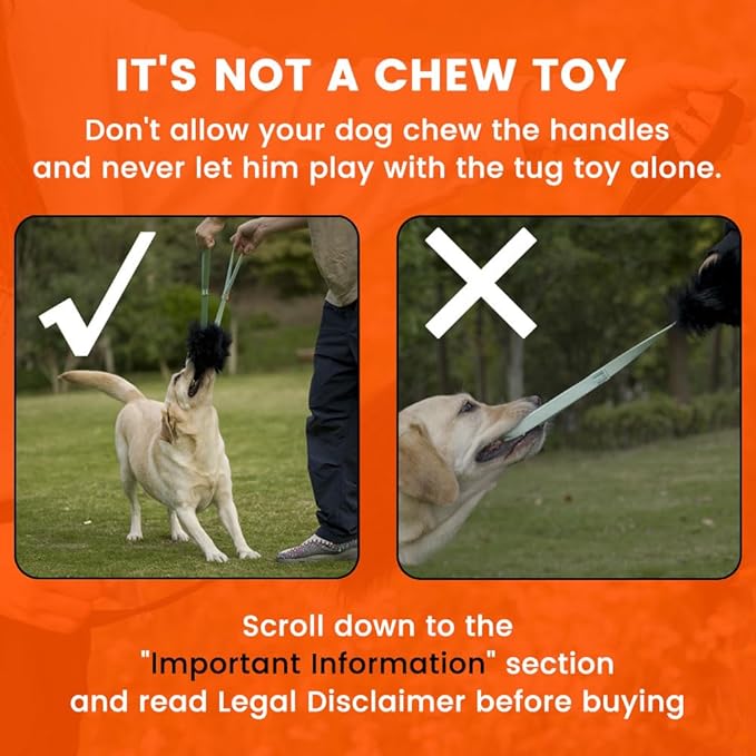 HOWGO Dog Bungee Chaser Toy Double Handles Natural Sheepskin Fur for All Breeds(Green,2Pack)