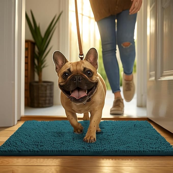 MudGuard Mat™ Dog Door Mat for Muddy Paws, Super Absorbent Microfiber, Non-Slip Indoor Mat, Quick Dry Chenille Mud Mat for Dogs & Entryway, Washable, Atlantic Blue 19" x 30"