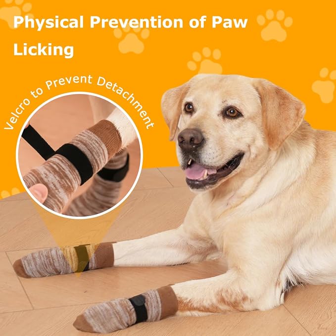 KUPAO Dog Socks 12 Pack to Prevent Licking Paws, Anti Slip Dog Booties and Paw Protectors for Hardwood Floors Hot Pavement, Suitable for Small Medium Large Senior Dogs - Size Extra Large,Brown