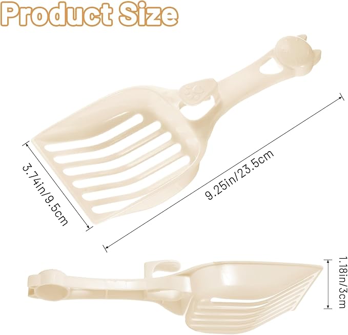 2pcs Cat Litter Scoop, Wide Slats Kitty Litter Sifter Deep Shovel Easy Speed Pooper Lifter Durable Plastic Comfy Handle Captures All Clumps for Pine Pellets Box (Milky White)