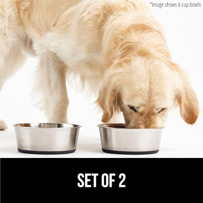 GORILLA GRIP Dog Bowls, Holds 4 Cups Each (32 fl oz), Heavy Duty Stainless Steel Food and Water Bowl for Feeding Dogs and Cats, Dishwasher Safe, Rust Resistant, BPA Free Rubber Base, Set of 2 Black