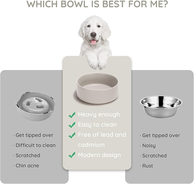 SPUNKYJUNKY 60OZ Ceramic Dog and Cat Bowl, Modern Cute Weighted Food Water Bowl for Replacement Grey (2 Pack)