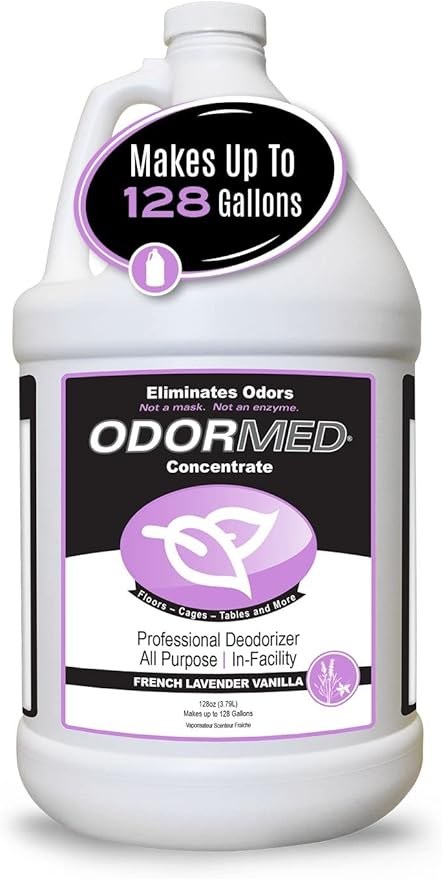 Odorcide Odormed Odor Eliminator Concentrate - Pet Odor Eliminator for Strong Odor on Floors, Walls, Cages & More - All-Purpose with Safe, Non-Enzymatic Formula (1 Gal, French Lavender Vanilla)
