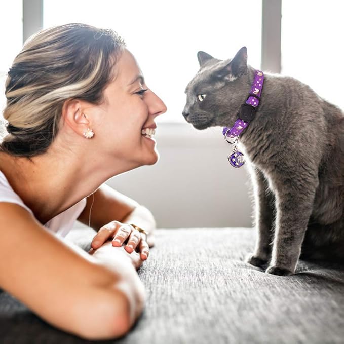 2Pcs Breakaway Cats Collars Cat Collars for Boy & Girl Cats Adjustable Kitten Collars with Bell,Purple+Scarlet,8"-13.1"