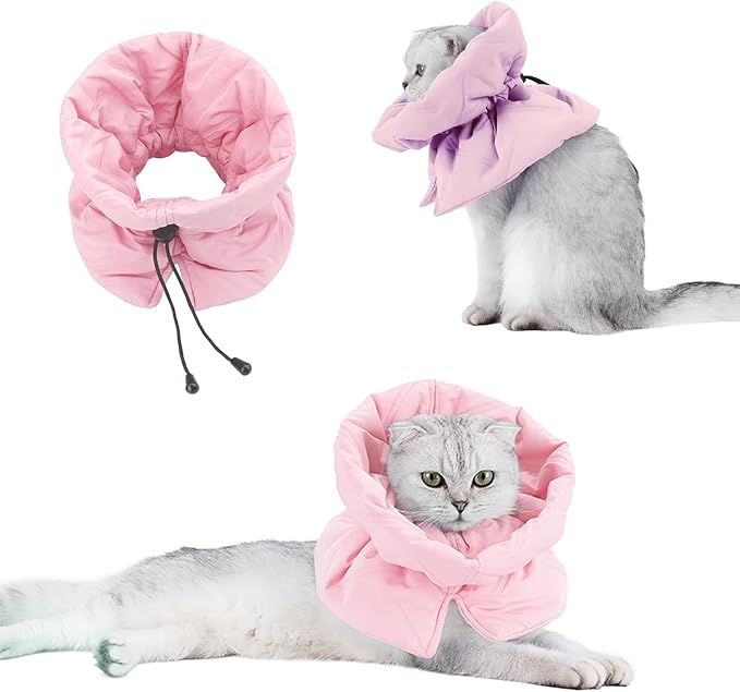 Cat Recovery Collar, Soft Adjustable Cone for Cats and Kittens, Lightweight Waterproof Elizabethan Collar for After-Surgery Care, Prevent Licking and Scratching, Neck Protector for Pets（Pink,M）