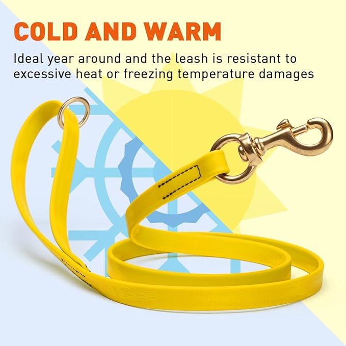 Viper Biothane K9 Working Dog Leash Waterproof Lead for Tracking Training Schutzhund Odor-Proof Long Line with Solid Brass Snap for Puppy Medium and Large Dogs 4ft, Lemon Yellow