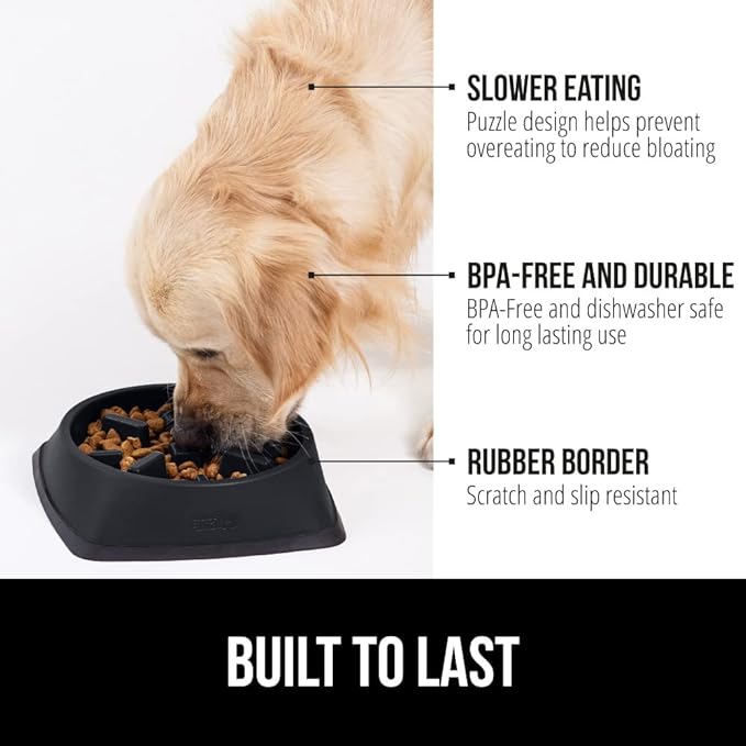 GORILLA GRIP Patented BPA Free Slow Feeder Dog Bowls, Interactive Puzzle Toy for Dogs and Cats Food Training Enrichment, Keeps Pets Busy and Prevents Puppy Overeating, Small Breeds, 1 Cup, Black