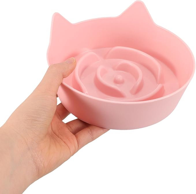 COHEALI Cat Slow Feeder Bowl Non-Slip Plastic Small Shallow Feeding Dish Candy Color Pink for Indoor Cats Kitten Feeding Plate Pet Food Tray