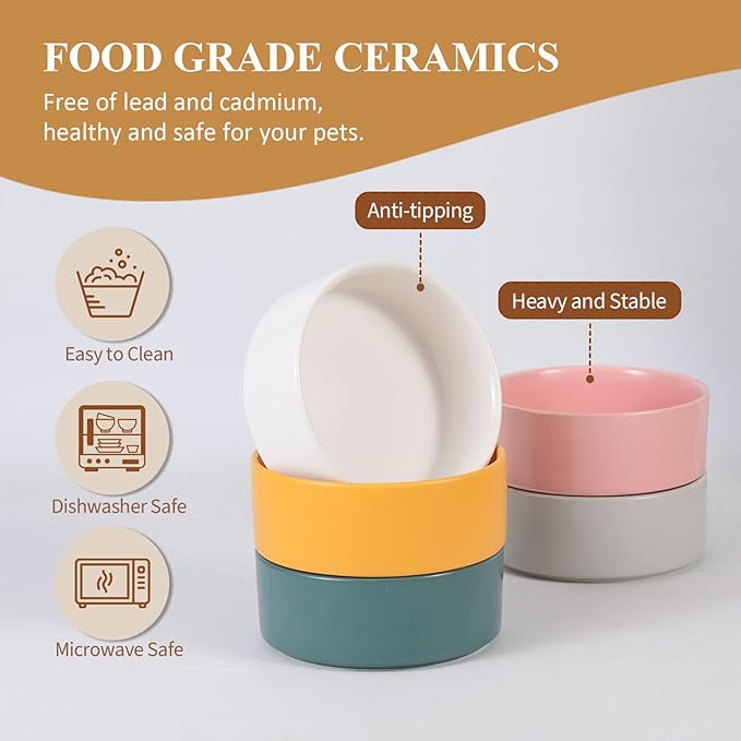 Elevated Ceramic Cat Bowl - Cat Food Bowl with Bamboo Stand - Raised Dog Dish for Puppies - Anti Vomiting, Stress Free - 13.5 oz / 400 ml - Pink
