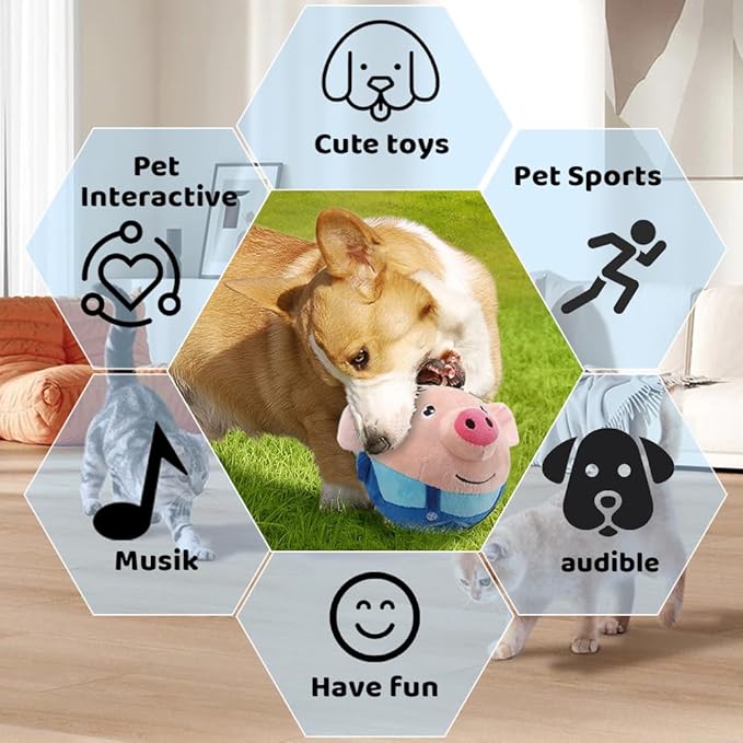 Active Moving Pet Plush Toy, Upgrade Interactive Dog Toys Talking Moving Dog Ball Toy Washable Cartoon Pig Plush Sound Electronic Herding Ball for Dogs Shake Bounce Boredom Talking Toys (Rabbit)
