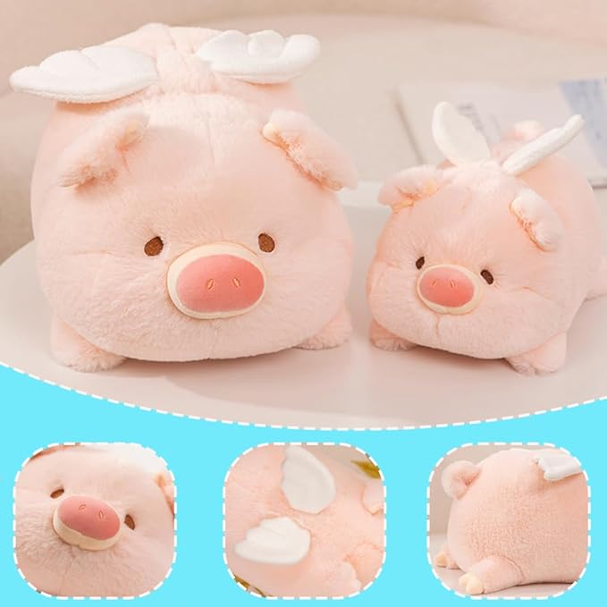 ELAINREN Cuddly Stuffed Piglet with Wings,Ultra-Soft Pink Piglet Plush Animals Toy Fluffy Angel Piggy Plushie Cushion Decor/11.8''