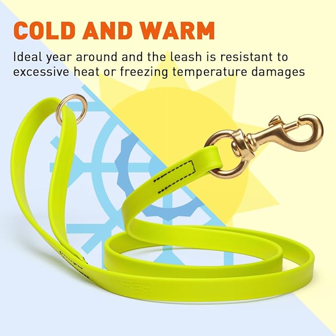 Viper Biothane K9 Working Dog Leash Waterproof Lead for Tracking Training Schutzhund Odor-Proof Long Line with Solid Brass Snap for Puppy Medium and Large Dogs 4ft, Safety Yellow