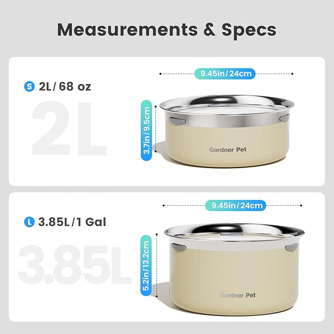 Gardner Pet Slow Water Bowl for Dogs, 2L/68oz Spill-Proof Pet Water Bowl with Floating Disk, Stainless Steel No-Spill Water Dispenser for Medium Pets