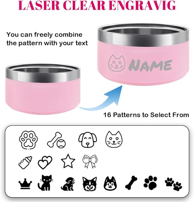 Personalized Cat Dog Bowl with Name Custom Stainless Steel Pet Bowls Customized Non Slip Durable Engraved Double Layer Reinforcement Cat Water Food Bowl for Pet's Present 32 oz.