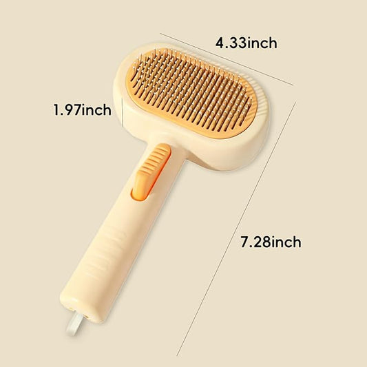 Professional Cat & Dog Deshedding Brush - 1-Button Release Grooming Tool for Long/Short Hair Cats, Dogs, Rabbits & Small Animals (Orange)