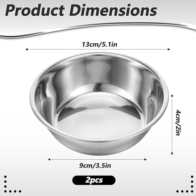 2 Pack 5.5" Metal Cat and Dog Small Bowls, Stainless Steel Dog Bowls, Dogs Water and Food Bowl Set, Pet Dishes for Small Dogs and Cats