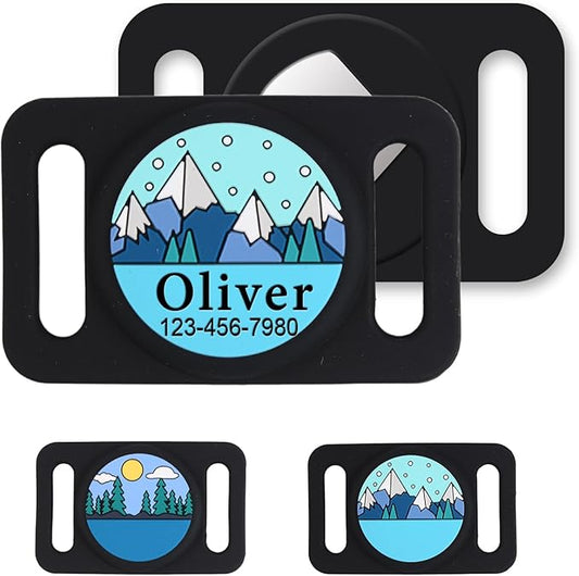 Personalized Engraved Compatible with Airtag Pet Collar Holder,Slide On Compatible with Airtag Case,Adjustable Dog Collar Pet ID Tag,Custom Name Phone for S, M, Large Dogs and Cats (Large Snowberg)